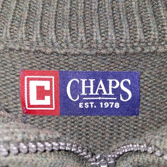 Chaps Men's Olive 1/4 Zip-Up Cable Knit Sweater In A Size XL. Chunky,Substantial - Picture 3 of 10